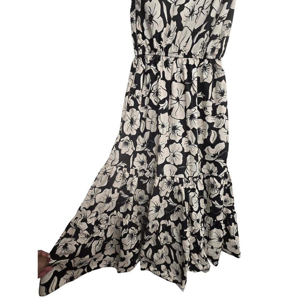 English Factory One Shoulder Maxi Dress XS Black White Floral Tiered Wedding - Picture 5 of 10
